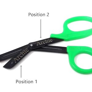 Engraved EMT Medical Scissors 7.5&quot; Trauma Shears, Green Handle, Black Fluoride Coated Blades, Stainless Steel, One Serrated Blade for ER, RN