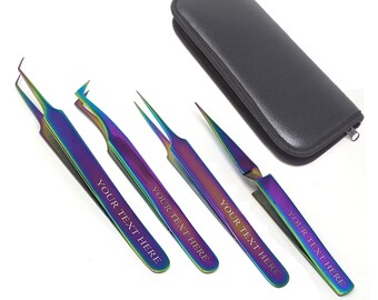 Personalized Rainbow Tweezers, Planner Tweezers, Sticker Tweezers, Custom Tweezers, Crafting Tweezers, Set of 4 with Carrying Case
