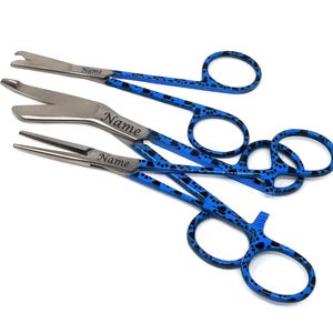 Custom Engraved Vet Tech Veterinary Technician 3Pc Gift Set, VDM Bandage Scissors + Stitch Scissors + Hemostat Forceps, Animal Dog Cat Paws
