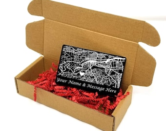 Engraved Couples Valentines Gift, Romantic Wallet Card, Custom Where We Met Map Location, Keepsake For Him Her, Metal Map Wallet Insert