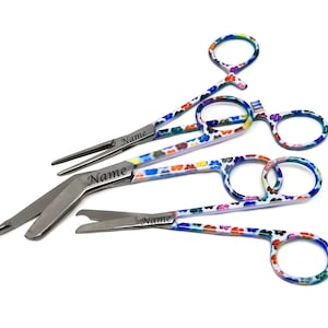 Engraved Veterinarian Bandage Scissors+Stitch Scissors+Hemostat, Vet Tech, Dog Cat Paw, Graduation Gift for Vet School Student, Personalized