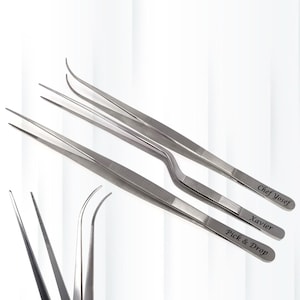 Engraved Stainless Tongs, Personalized 3 Pcs Gift, Custom Cooking Plating Kitchen Tweezers Set, Precision Stainless Steel 10&quot; Long