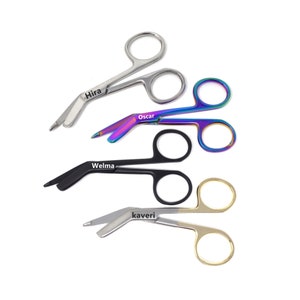 Engrave DVM Student Name on a 3.5&quot; Bandage Scissors for Small Animals Dog Cat Poodle, Vet Tech Nurses, Stainless Steel, Multi Titanium Black