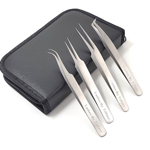 Personalized Silver Tweezers - A Set of 4 Precise Tweezers & Slanted - Professional Eye Brow Kit - Custom Beauty Salon Accessories