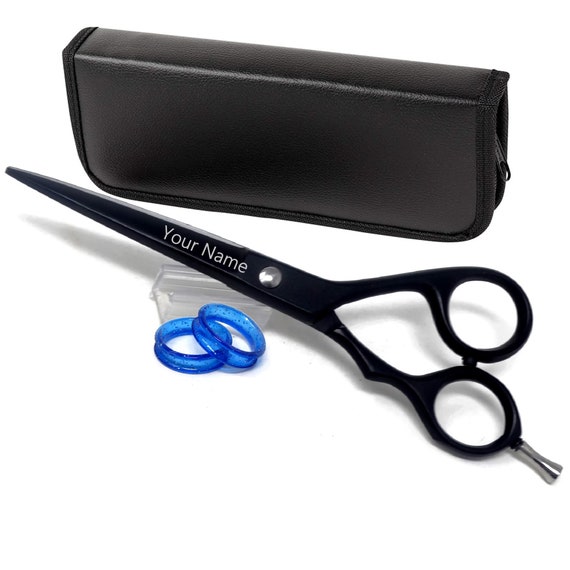 Engraved Hair Cutting Barber Scissors Stainless Steel Black Shears