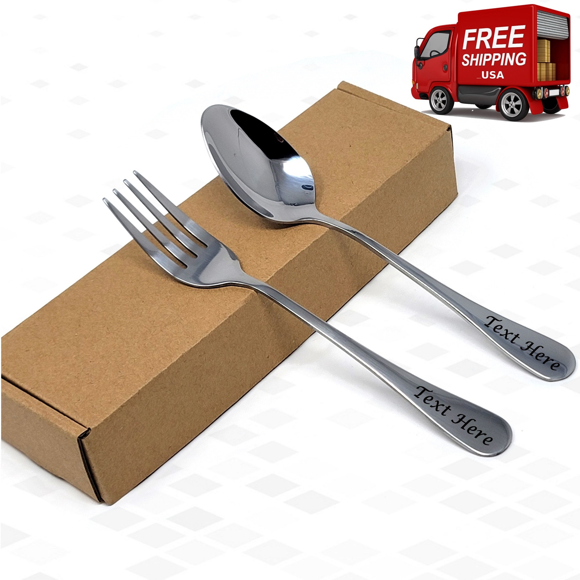 Personalized Engraved Spoon & Fork Set Custom Designed Silverware With ...
