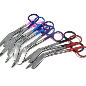 Set of 6 Pcs Customized Engraved 5.5&quot; Bandage Scissors for Friends, Stainless Steel, Handle Colors, Gift Under 70 Dollars
