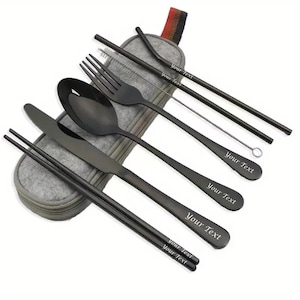 Customized Cutlery Set, Personalized Laser Engraved Gift, Stainless Steel, 8 pcs Housewarming Gift, Dinnerware Gift for Hostess