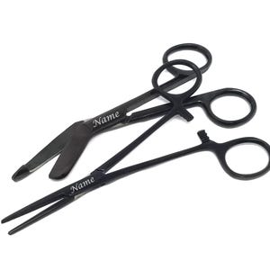Custom Engraved Bandage Scissors + Hemostat Forceps 5.5&quot; White Coat Ceremony Gift for Daughter Nurse Veterinarian Graduation Stainless Steel