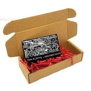 Cartão de carteira com mapa personalizado, inserção de carteira de metal personalizada, presente de Dia dos Namorados para namorado(a), presente de aniversário para marido e mulher