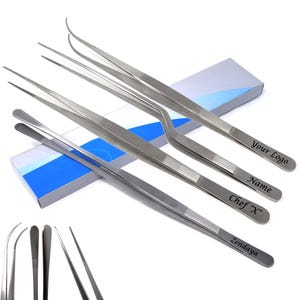 Personalized Chef Kitchen Tweezer 4Pc Set in a Box Multi-Purpose Kitchen Tool Precision Stainless Steel 12&quot; Long, Master Chef Fusion Cuisine