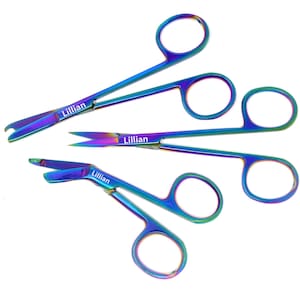 Engraved Vet Nurse 3 Pcs Gift - Multi Titanium Color Stainless Steel Micro Scissors 4.5" Suture Stitch 4.5" Bandage Scissors 3.5" Customized