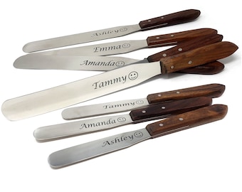 Customizable Present, House Warming Gift, Stainless Steel Blade Spatula Chef Knife, Wood Handle, Laser Engraved Best Wishes, Select Size