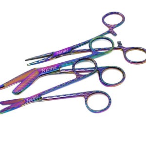 Engraved Nurse Gift Set 3 Pcs Multi Titanium Color Stainless Steel Hemostat Forceps 5.5&quot; Suture Stitch 4.5&quot; Bandage Scissors 5.5&quot; Customized