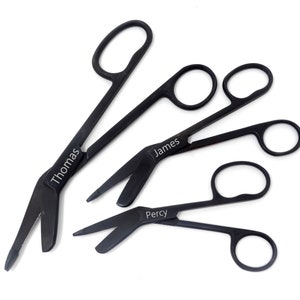 Custom Gift for Nurses Laser Engraved 3 Pcs One Large Ring Bandage Scissors 4.5&quot; + 5.5&quot; + 7.25&quot; Stainless Steel Full Black Fluoride Coated