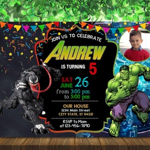 Venom and Hulk Geburtstagseinladung mit Foto - Dual kombinierte Geburtstagseinladung - Superheld Digitale Einladung - Digitale Datei