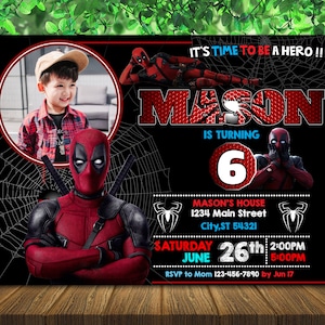 Deadpool Birthday Invitation With Photo - Deadpool Digital Invite - Superhero Invitations - Personalized - Digital File