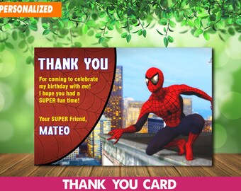 Tarjeta de agradecimiento personalizada de Spiderman: recuerdo de fiesta de superhéroes (archivo digital de 5x7 o 4x6)