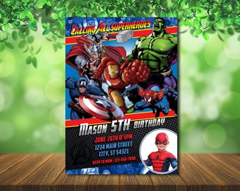 Avengers Birthday Invitation with Photo: Super Heroes Comic (Digital)