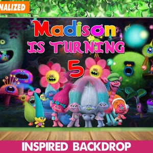 Trolls Birthday Backdrop Trolls Banner Personalized Printable Digital File