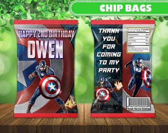 Bolsa de papas fritas del Capitán América: Recuerdo de fiesta de cumpleaños de los Vengadores (archivo digital)