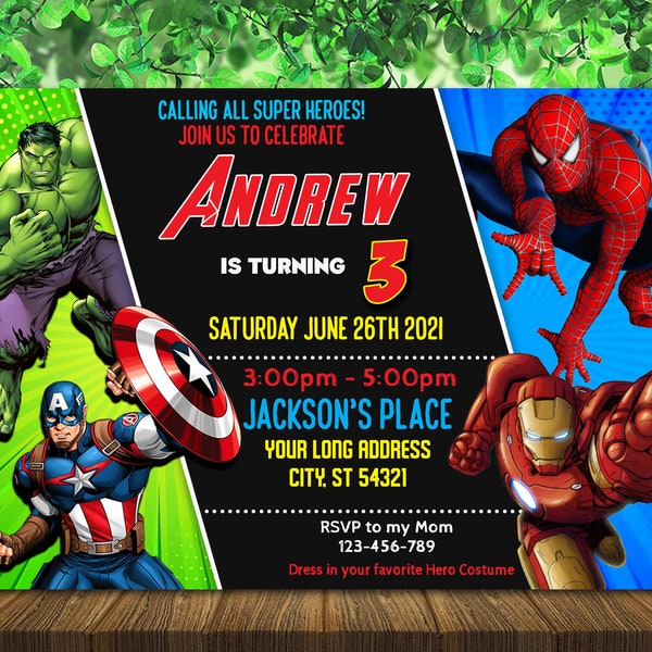 Avengers Birthday Party Invitation - Avengers Digital Invitation - Avengers Boy Invite - Superhero Invitation - Marvel - Personalized LD5022