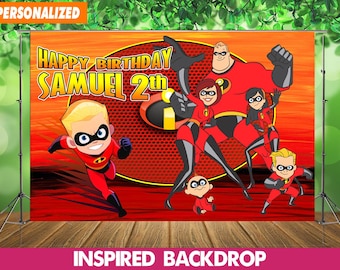 Afdrukbaar The Incredibles Birthday Achtergrondbanner gepersonaliseerd digitaal bestand