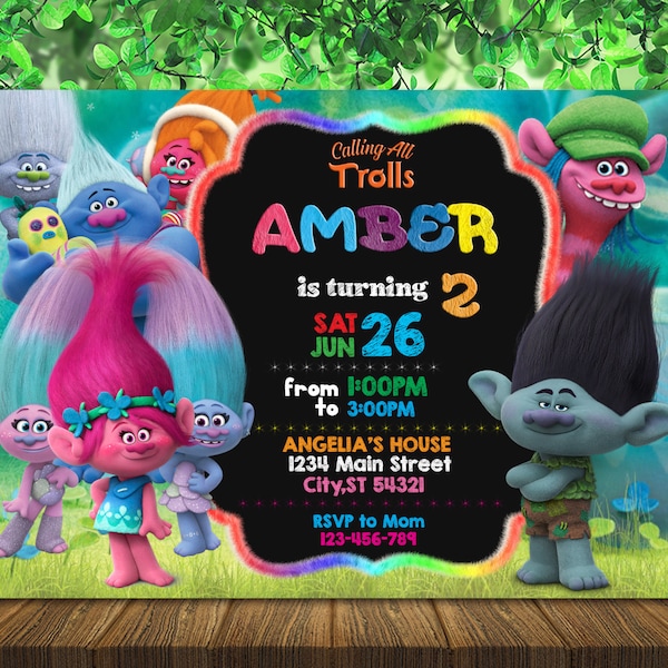Trolls Birthday Invitation - Poppy Party Invitations - 1st birthday - World Tour Evite - Personalized - Digital File - Printable