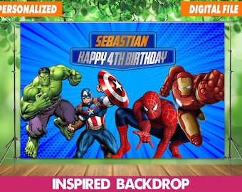 Personalisierter Avengers Hintergrund: Personalisierte Kinder Party Dekoration (Digitale Datei 60x40 ")"