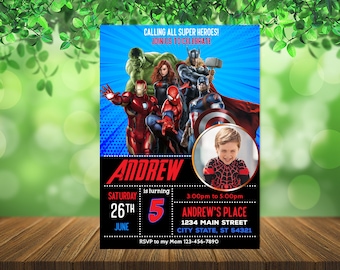 Avengers Birthday Invitation: Superhero Party, Photo Option (Digital)