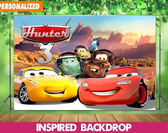 Personalized Cars Mcqueen Birthday Backdrop: Photo Prop (Digital File)