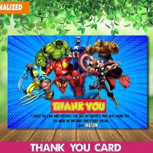 Cartão de agradecimento dos Vingadores - Lembrancinha de agradecimento dos Vingadores - Etiquetas para sacolas de festa de super-heróis - Etiquetas de agradecimento de super-heróis - Festa do Homem-Aranha