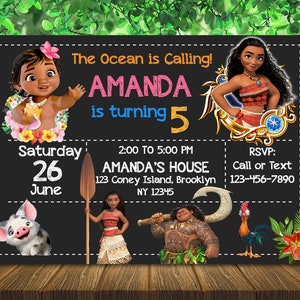Moana Birthday Invitation - Moana Digital Invitation - Moana Girl Invite - Birthday Invitation - Personalized - Digital File LD044