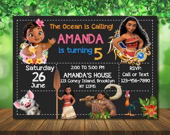 Personalized Moana Birthday Invitation: Girl Invite (Digital File)