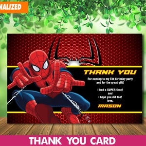 Carte de remerciement Spiderman - cadeau de remerciement Spiderman - étiquettes de sac de fête Spiderman Topper - étiquettes de remerciement Spiderman - fête Spiderman