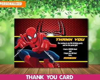 Tarjeta de agradecimiento personalizada de Spiderman: recuerdo de fiesta de superhéroes (archivo digital de 5x7 o 4x6)