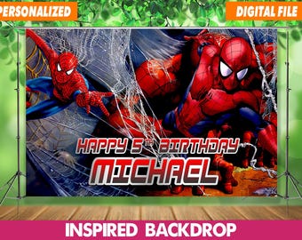 Personalized Spiderman Birthday Backdrop Banner (Digital File, 60x40 inch JPEG)