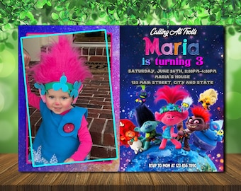 Photo Trolls Birthday Invitation: Girl Invite, Digital File
