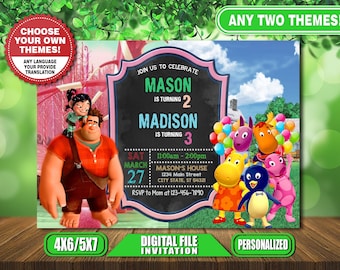 Custom Double Theme Birthday Invitation: Sibling Party (Digital Download)