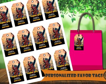 Etiquetas de agradecimiento de Spiderman: Cumpleaños de superhéroe (archivo digital)