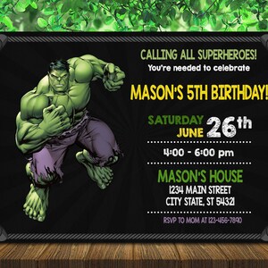 Hulk Birthday Invitation - Hulk Digital Invite - Hulk Boy Invitation - Superhero Invitations - Personalized - Digital File LD029