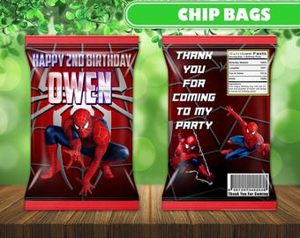 Personalized Superhero Chip Bag Label: Spiderman Birthday Party Decor (Digital File)