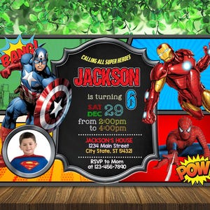 Superhero Birthday Invitation, Avengers Digital Invitation, Captain America , Iron Man, Spiderman, Comic Invitation, Printable, Digital File