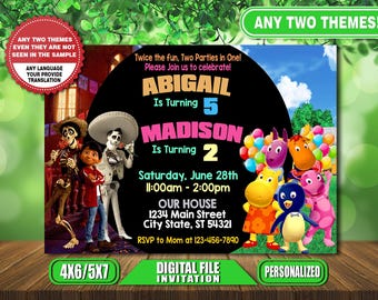 Custom Joint Party Birthday Invitation, Boy and Girl Invitations, Sibling Birthday Celebration, Digital File