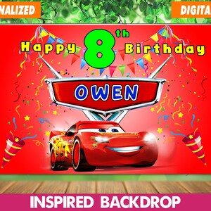 Cars Backdrop, Cars Mcqueen Birthday Decoration, Lightning Mcqueen Party Decorations, Personalized, Digital File