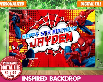 Personalisierte Spiderman Geburtstag Kulisse: Personalisierte Kinder Party Dekor (Digitale Datei 60x40 ")"
