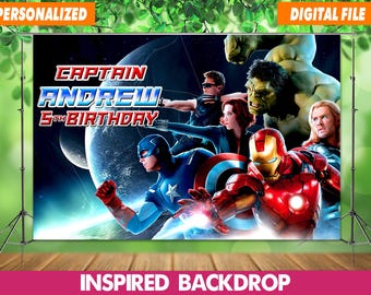 Avengers Birthday Backdrop Superhero Banner Personalized Printable Digital File