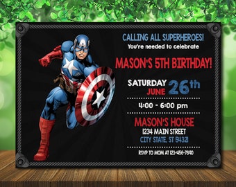 8 ~ Avengers Birthday Party Supplies Invites Cards CAPTAIN AMERICA INVITATIONS 