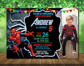 Invitación de cumpleaños de Spiderman con foto (archivo digital)