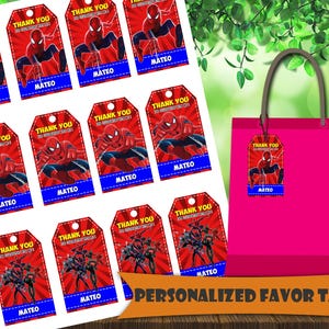 Etiquetas de agradecimento do Homem-Aranha - Etiquetas para sacolas de festa do Homem-Aranha - Topper para festa de aniversário do Homem-Aranha - Cartão de agradecimento do Homem-Aranha Etiquetas para lembrancinhas de super-heróis